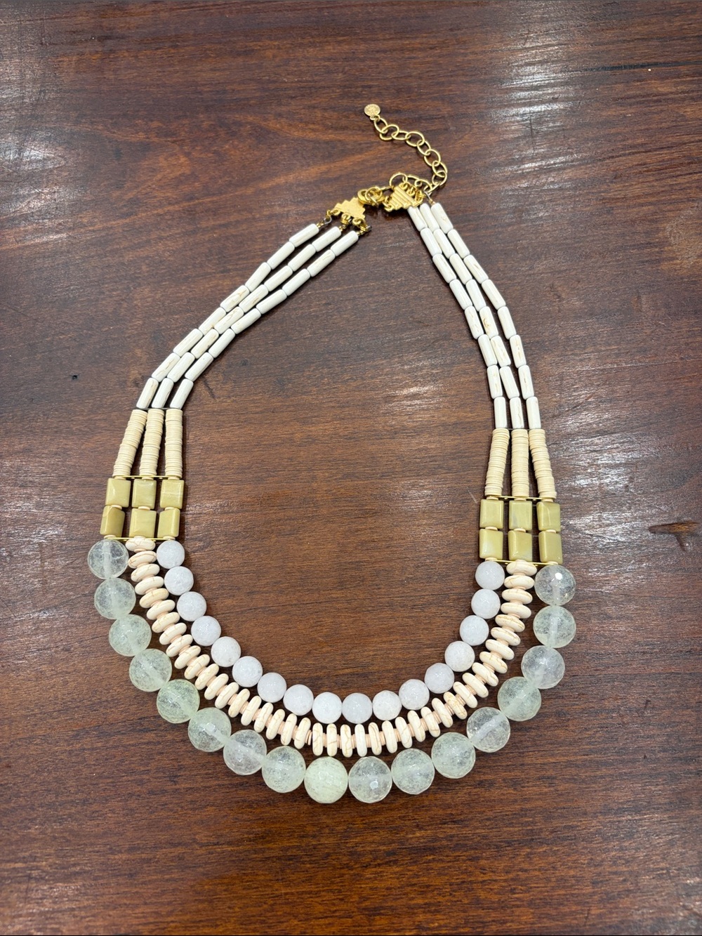 Gold and Cream Multi-Strand Beaded Necklace by